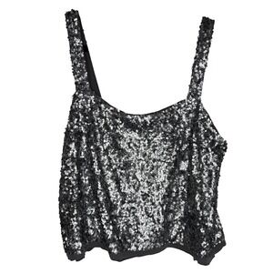 Abercrombie & Fitch Silver Grey Sequin Party Maximalist Camisole Tank Top Sz L